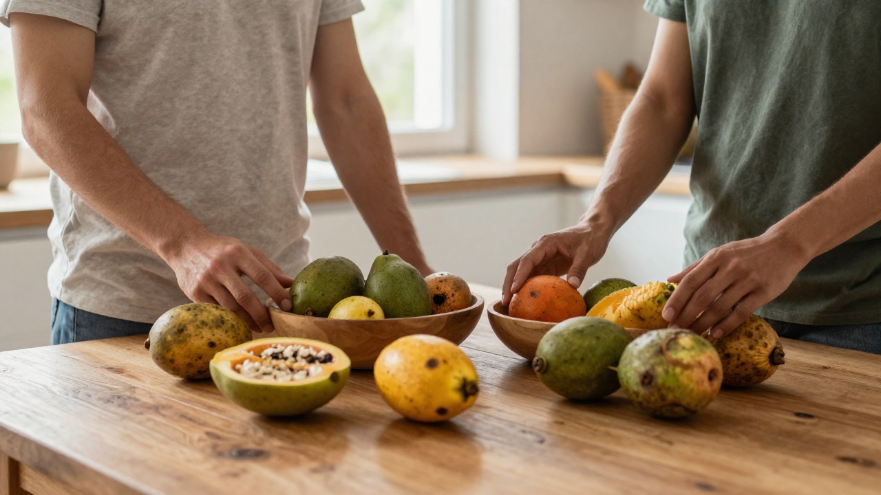 Fruits en I rares et exotiques présentés pour cuisine et jeu