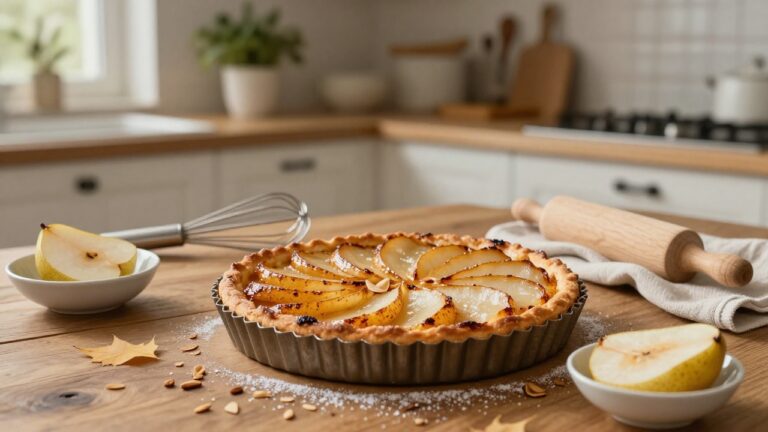 Tarte poire amandine de Cyril Lignac, un dessert gourmand et raffiné