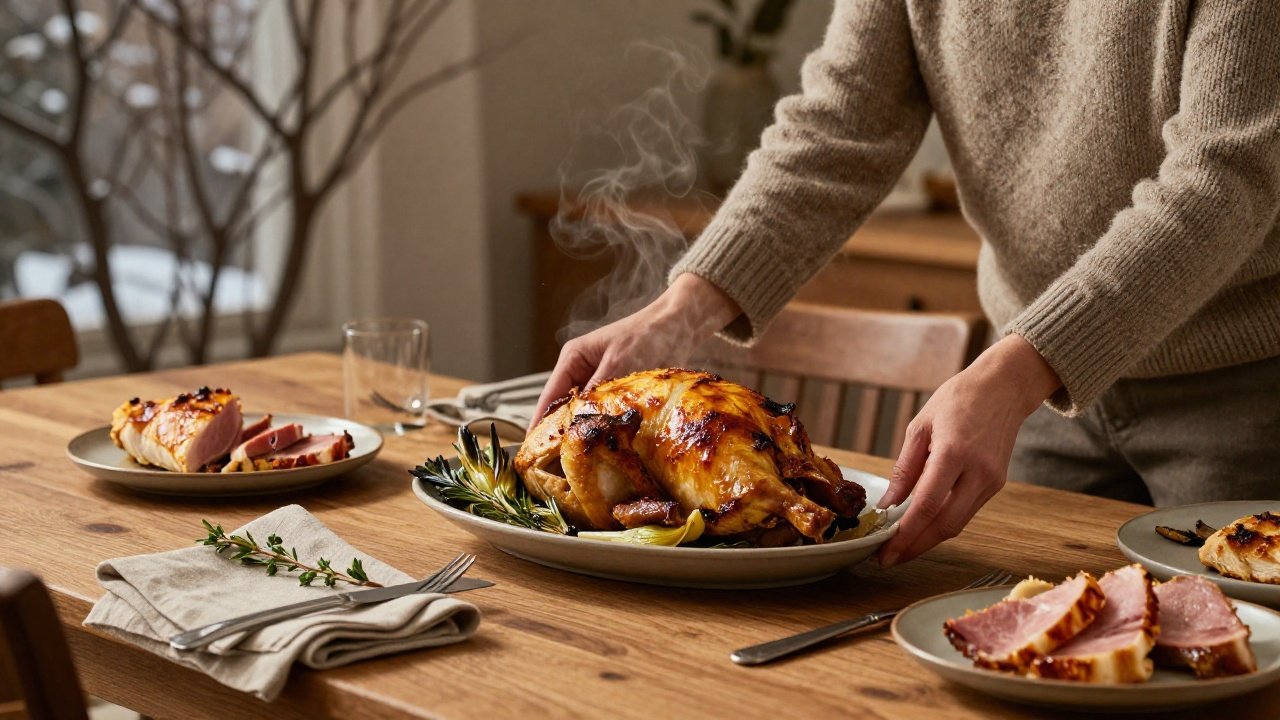 Viandes savoureuses comme filet mignon, poulet et jambon pour endives braisées