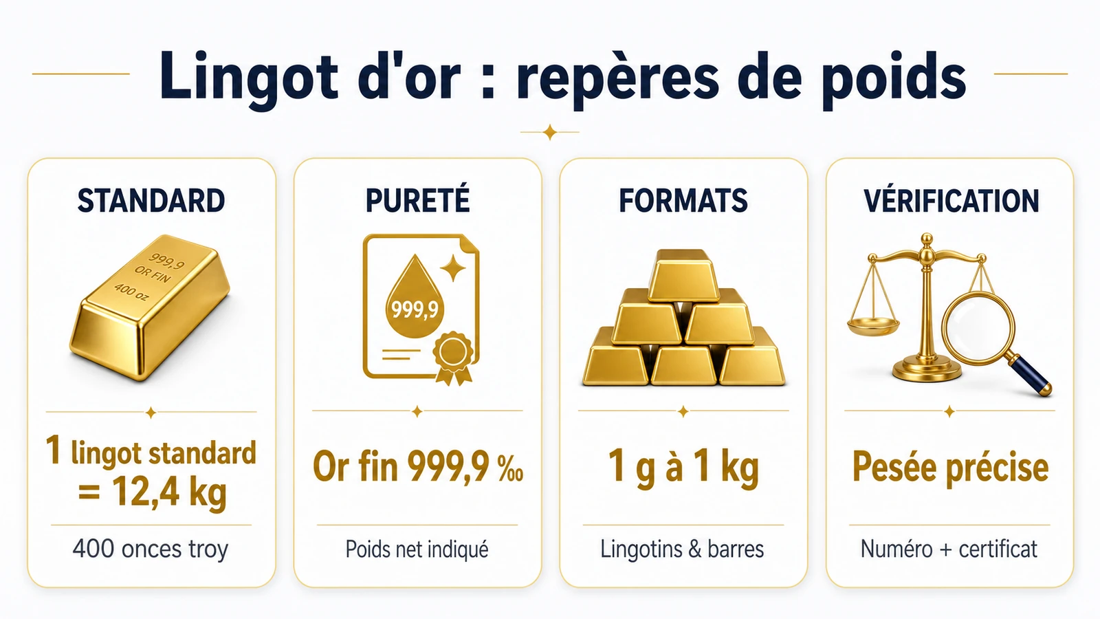 infographie sur poids d'un lingot d'or et les formats courants