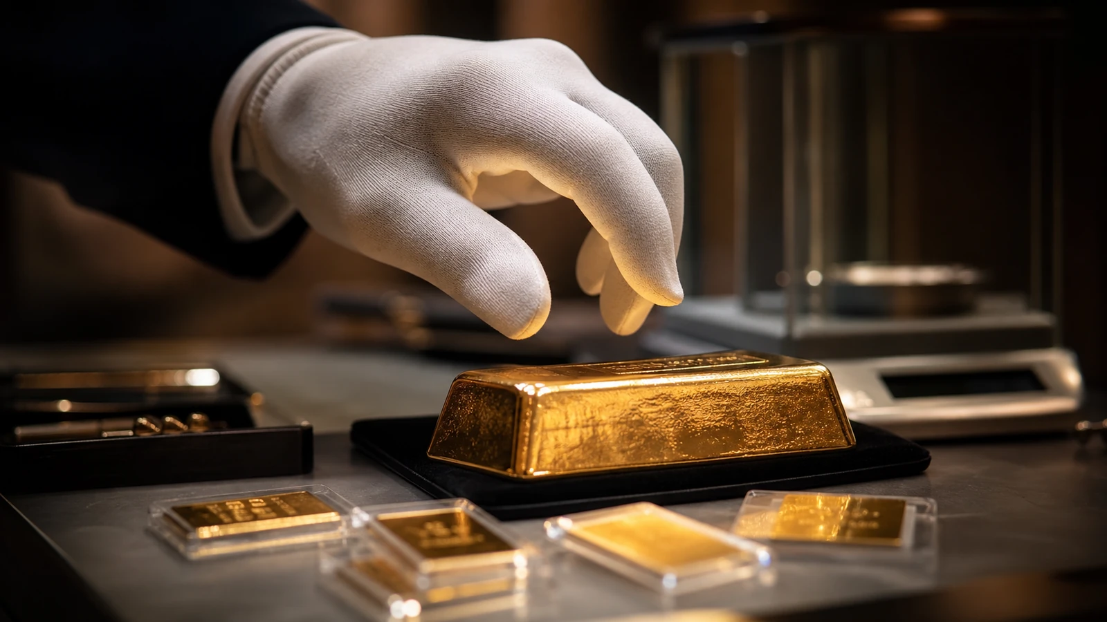 poids d'un lingot d'or avec contrôle et manipulation prudente