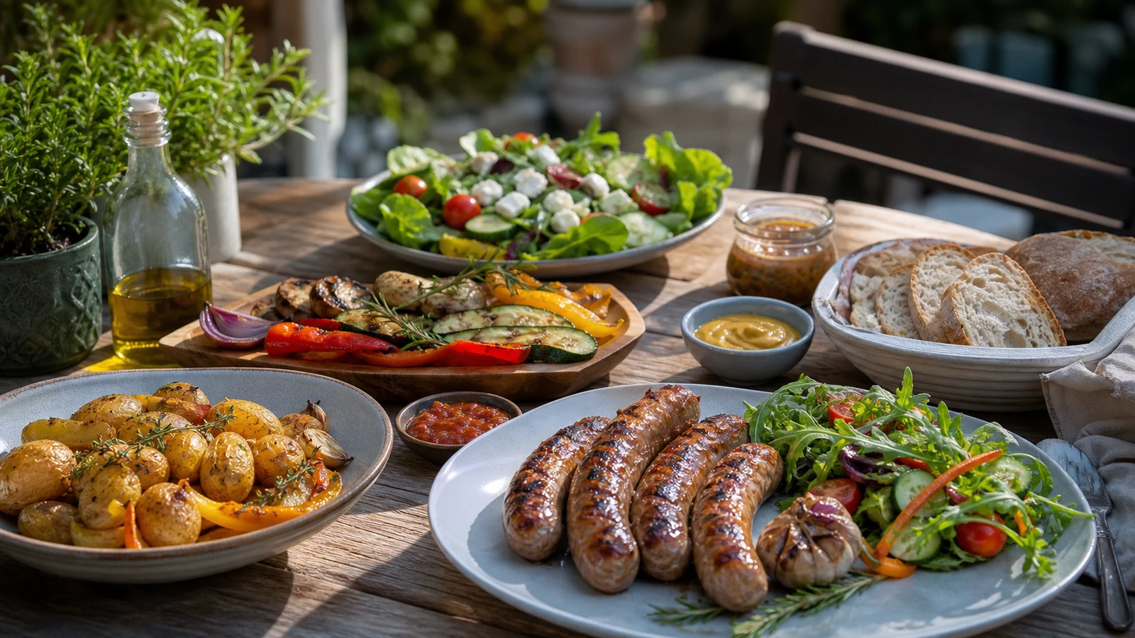 quel accompagnement avec des saucisses grillées illustré dans une scène éditoriale