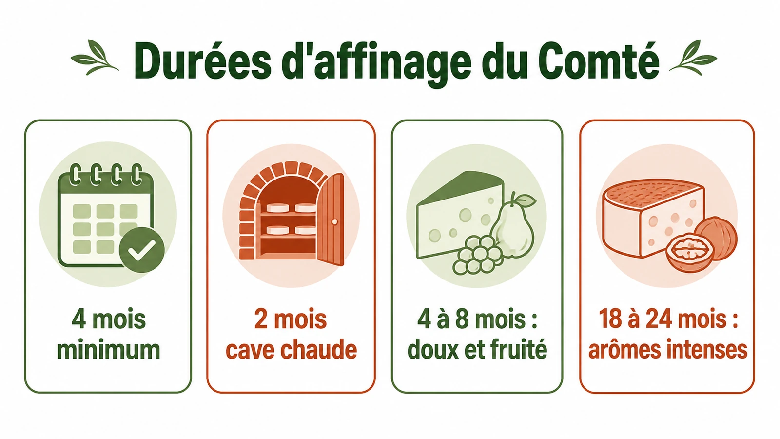 Schéma des durées d'affinage du comté de 4 mois minimum à 24 mois.
